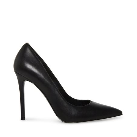 Black Steve Madden Evelyn Leather Women's Heels | PH 0841NQH